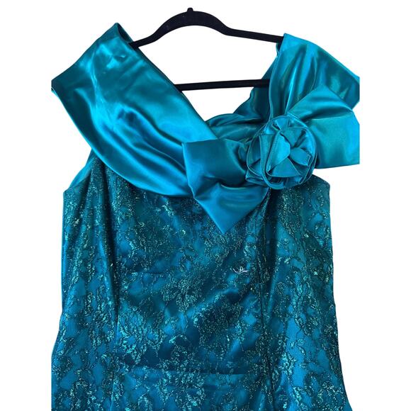 Jessica McClintock Gunne Sax Teal Asymmetrical Dress - 80s semi formal dress - Picture 3 of 16